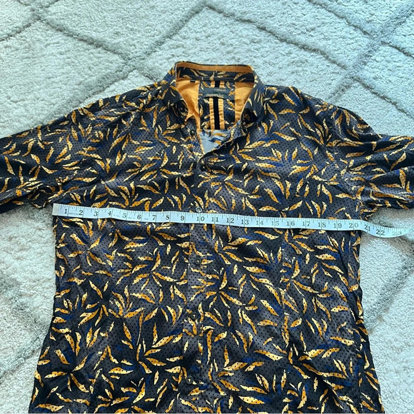 Buckle Eight X Flocked Polka Dot Shirt black tan navy button front medium - Picture 7 of 9